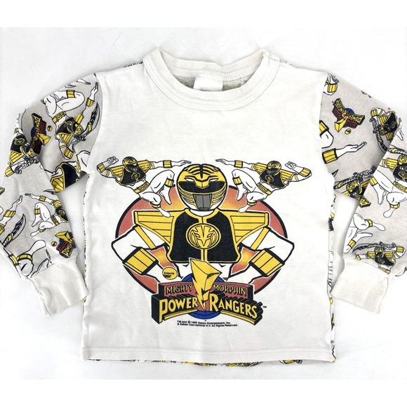 Vtg Mighty Morphin Power Rangers‎ White Ranger AOP Kids Youth T Shirt Rare 90s